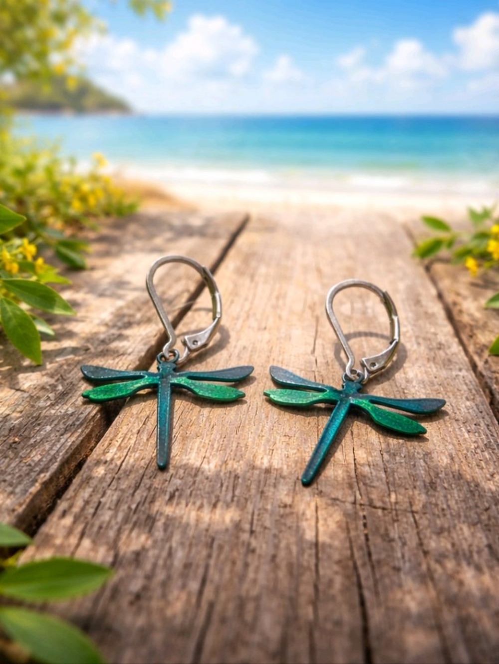 Sweet Green Dragonfly Dangle Earrings